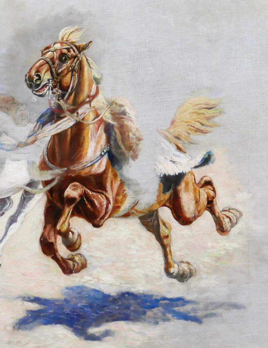 Eugène CHAPERON 1857-1938 Chevaux, tableau, 1907 étude militaria Napoléon Empire Ségur bataille-photo-2