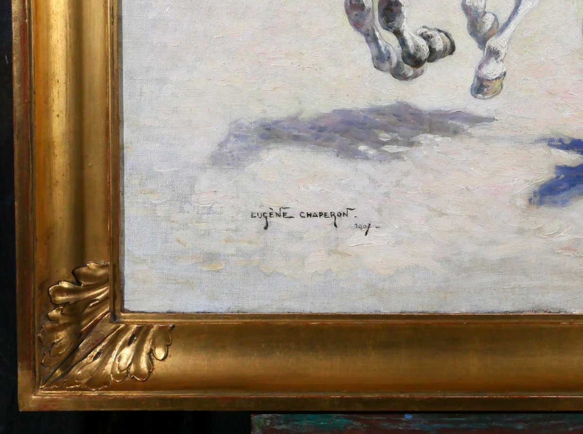 Eugène CHAPERON 1857-1938 Chevaux, tableau, 1907 étude militaria Napoléon Empire Ségur bataille-photo-4