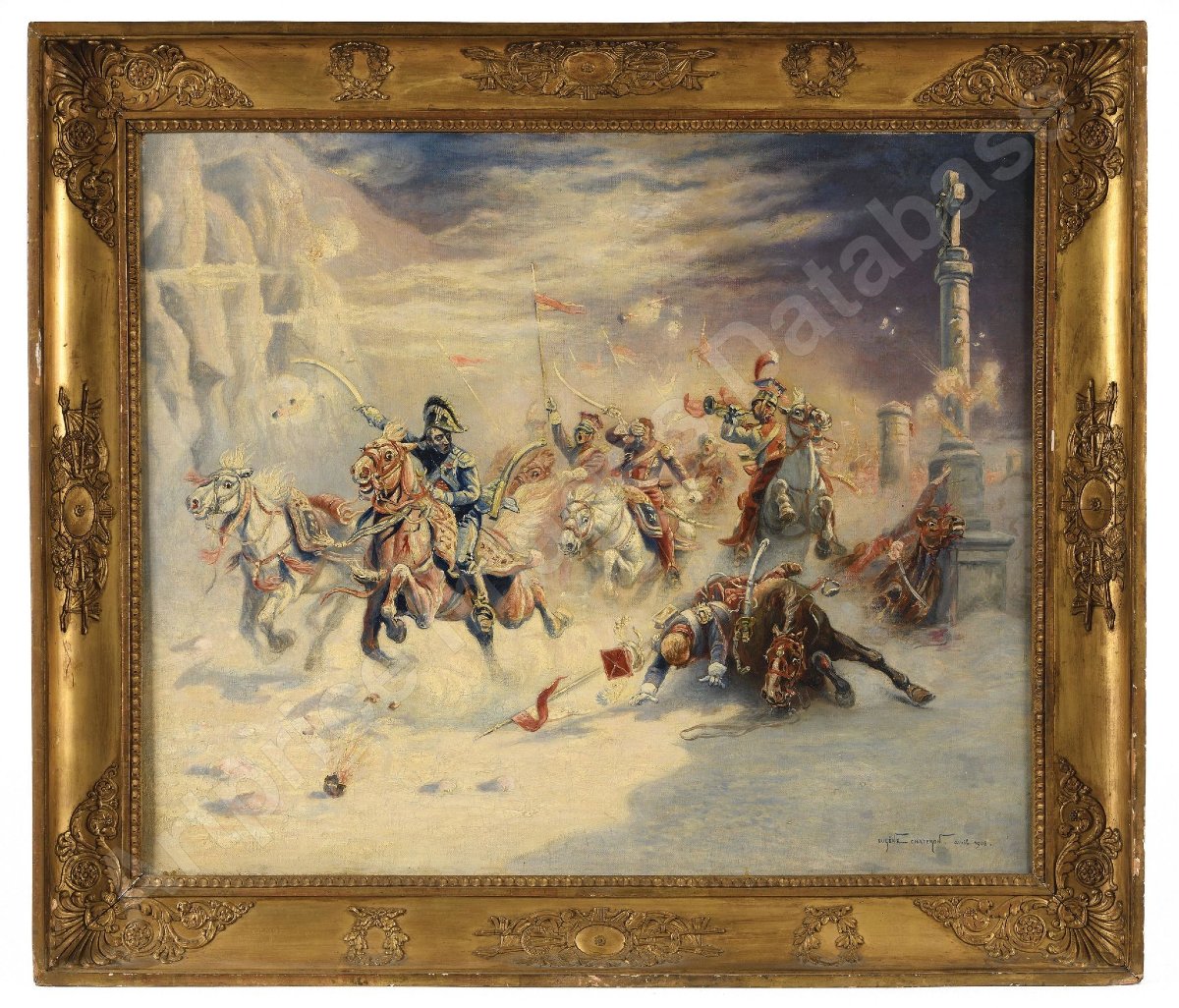 Eugène CHAPERON 1857-1938 Chevaux, tableau, 1907 étude militaria Napoléon Empire Ségur bataille-photo-6