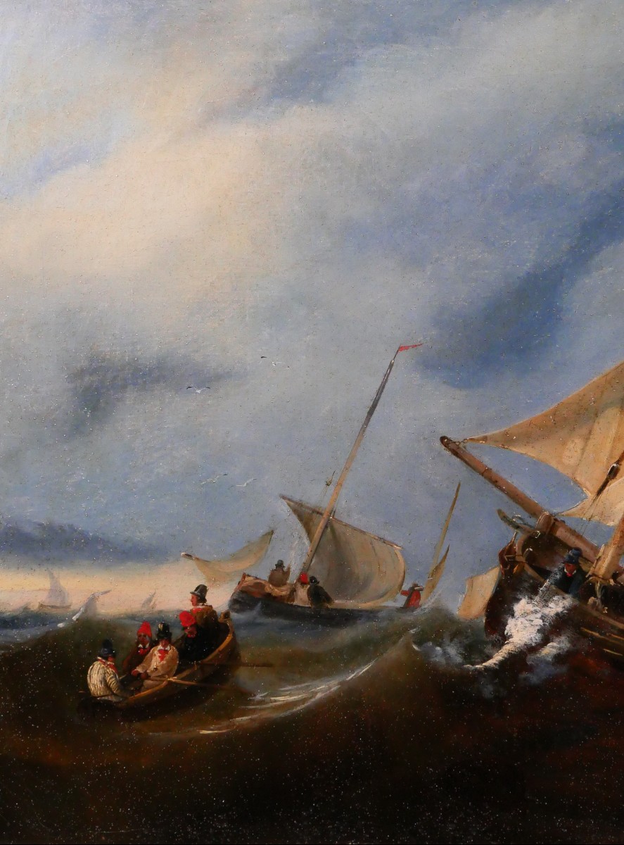 French School Of The 19th Century, Boats By Sea, Painting, 1829 Romantism Seascape-photo-3
