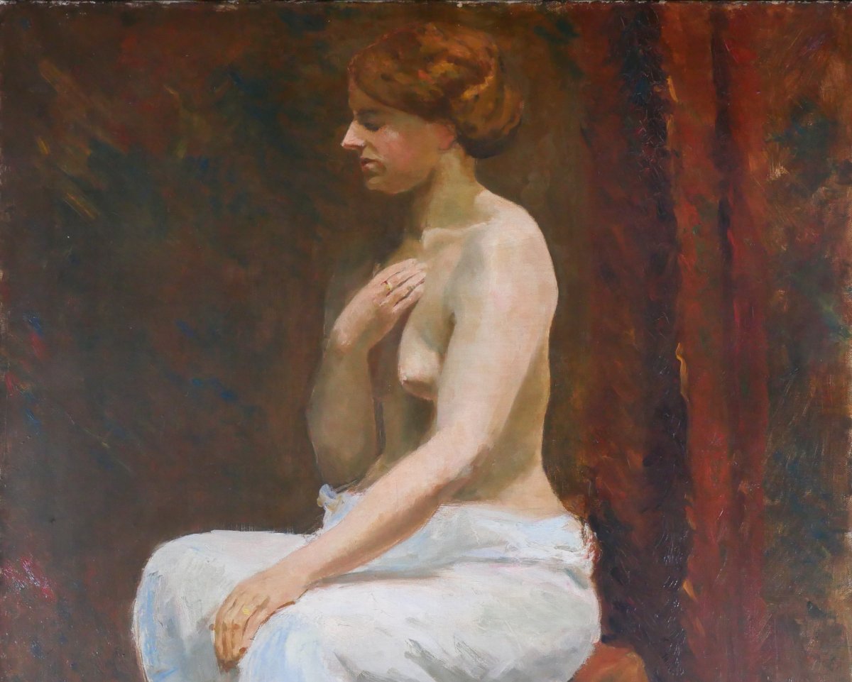 French School Circa 1900-1910 Nude Woman, Academic Style, Art Nouveau Painting-photo-3