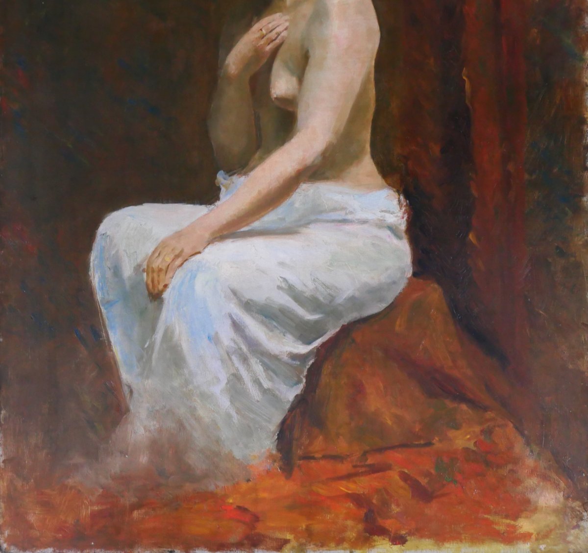 French School Circa 1900-1910 Nude Woman, Academic Style, Art Nouveau Painting-photo-4
