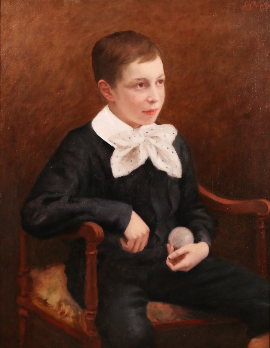 Rosine CAHEN 1857-1933 Portrait d'un garçon, tableau vers 1900 enfant impressionnisme