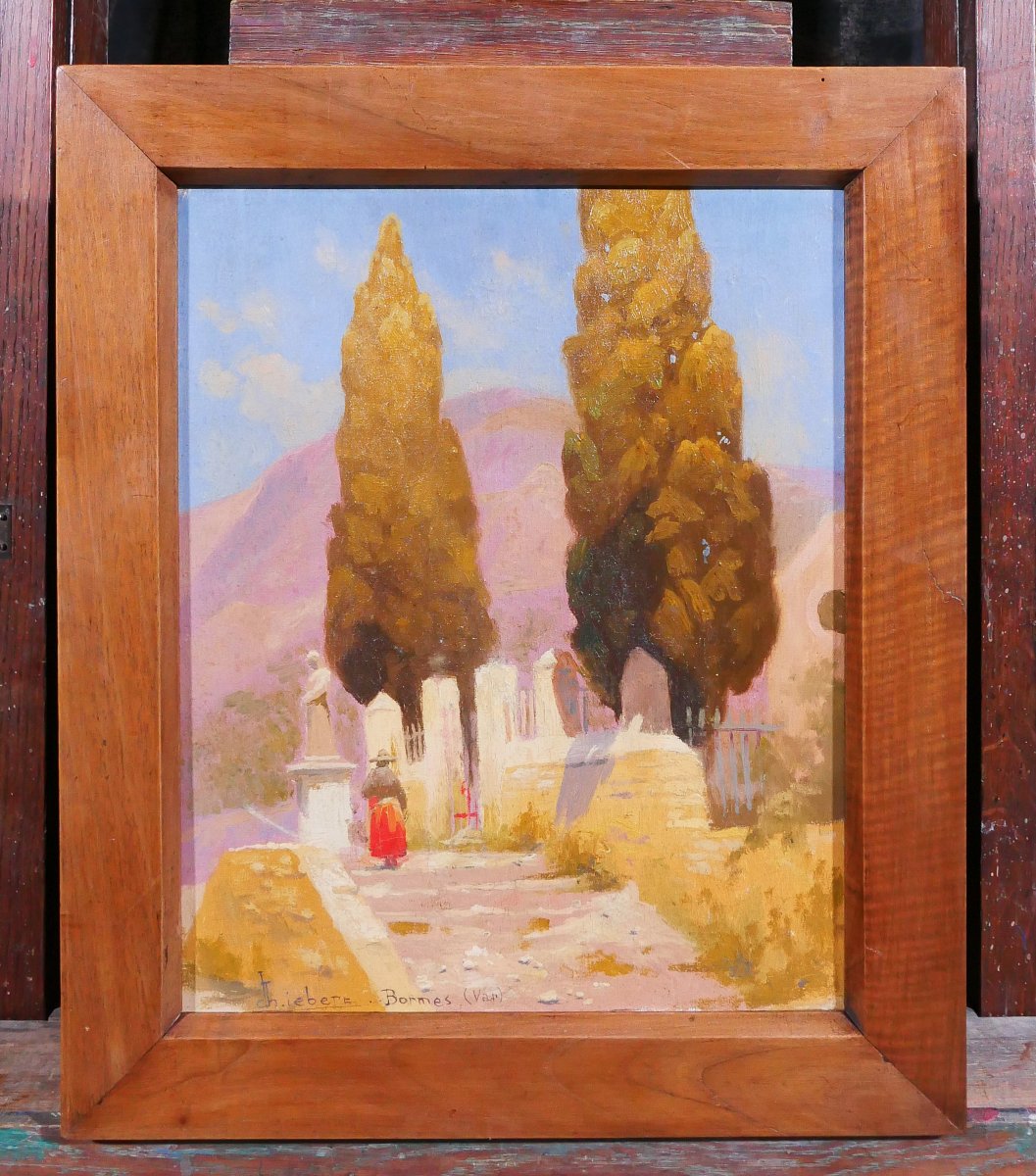 Charles Liebert, Bormes-les-mimosas, The Saint-françois Chapel, Landscape 1910-20 Painting Var-photo-2