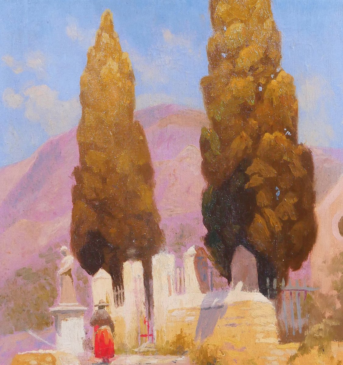 Charles Liebert, Bormes-les-mimosas, The Saint-françois Chapel, Landscape 1910-20 Painting Var-photo-3