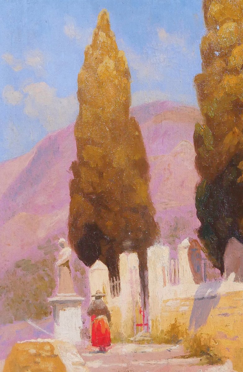 Charles Liebert, Bormes-les-mimosas, The Saint-françois Chapel, Landscape 1910-20 Painting Var-photo-1