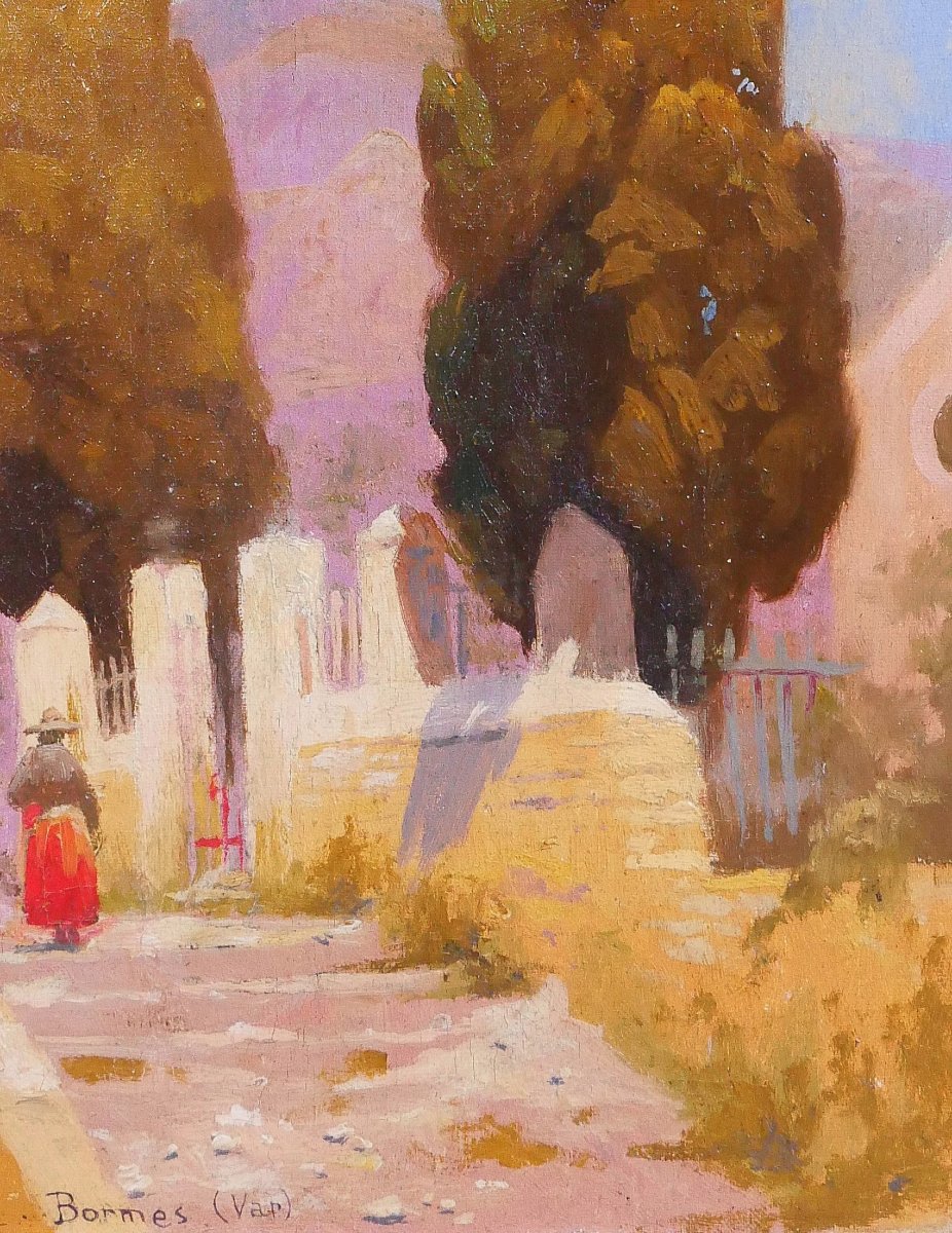 Charles Liebert, Bormes-les-mimosas, The Saint-françois Chapel, Landscape 1910-20 Painting Var-photo-3