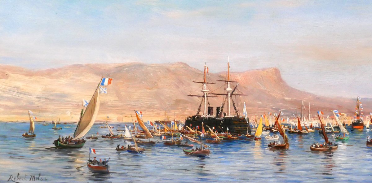 Robert Mols 1848-1903 Toulon, The Russian Squadron, 1893 Celebrations, Painting Of A Ship, Marine Scene, Var Landscape-photo-1