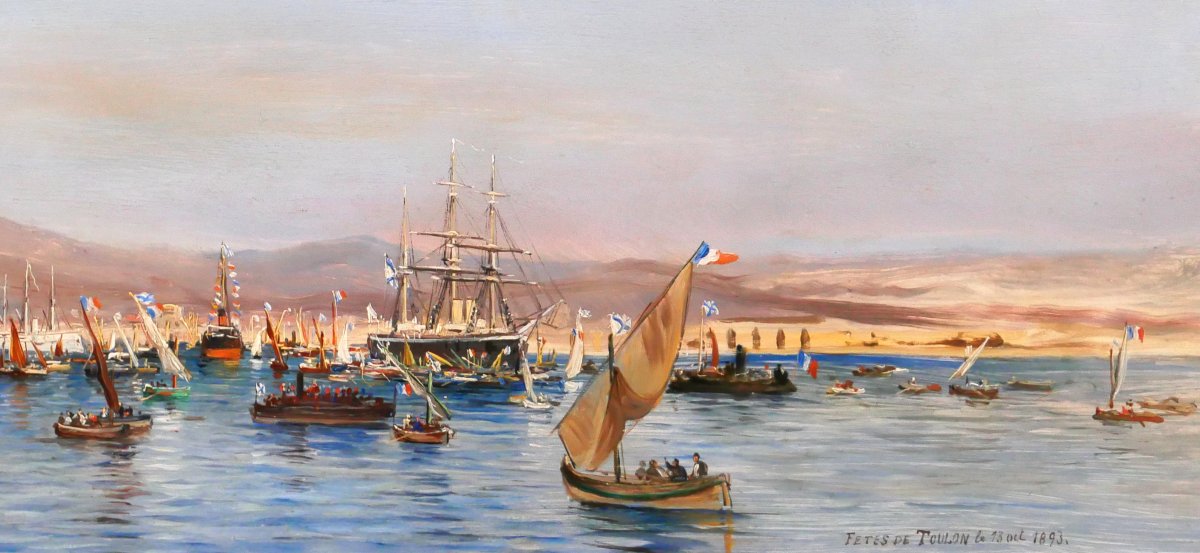 Robert Mols 1848-1903 Toulon, The Russian Squadron, 1893 Celebrations, Painting Of A Ship, Marine Scene, Var Landscape-photo-2