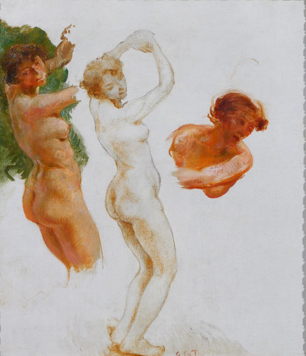 Gaston La Touche 1854-1913 Etudes de 3 femmes nues, tableau, vers 1900 impressionnisme