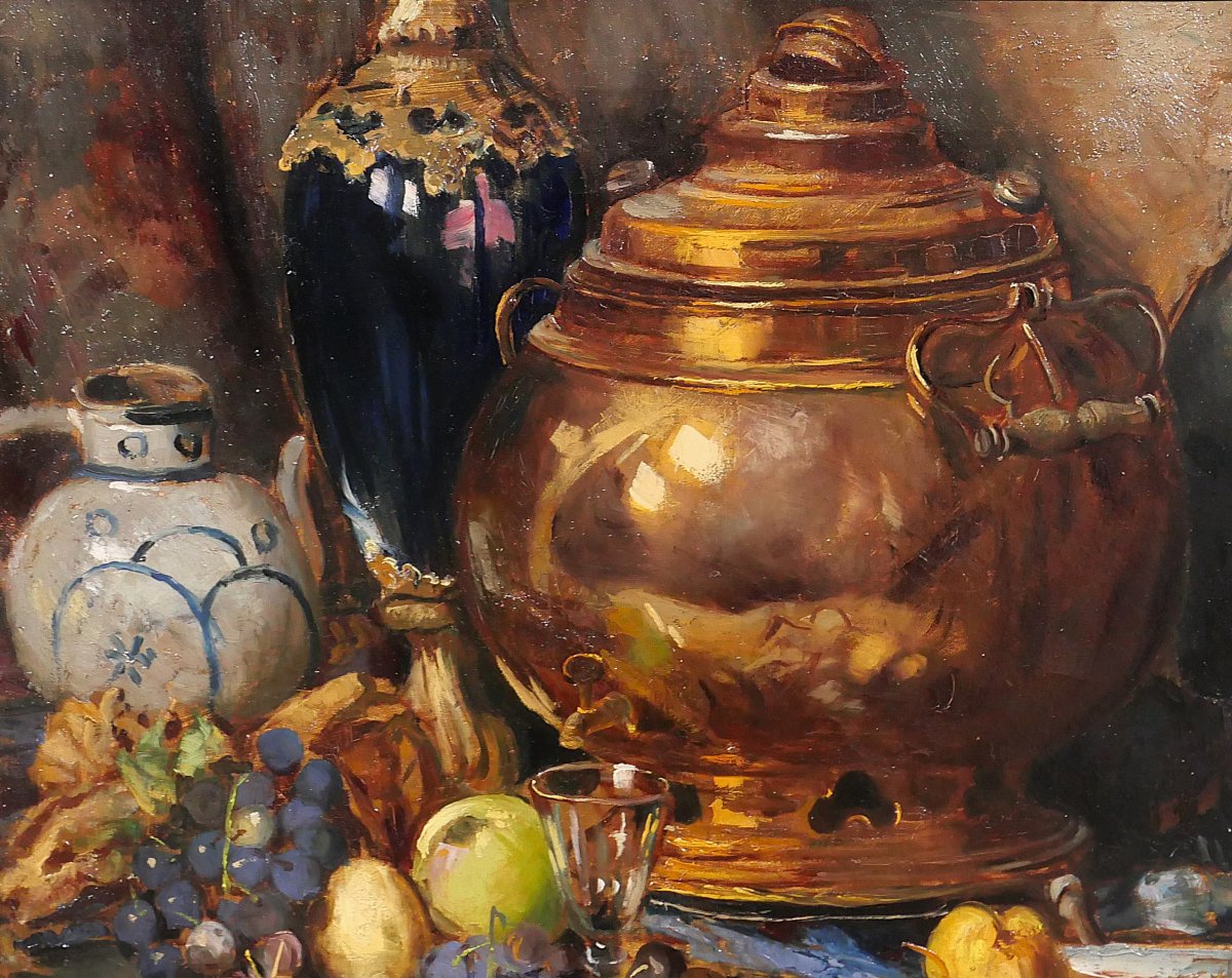 Bernard De Pooter 1883-1970 Still Life With Fruit And Objects, Painting, 1929, Belgium-photo-1