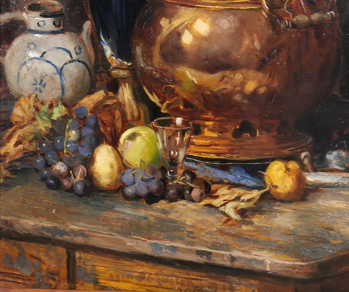 Bernard De Pooter 1883-1970 Still Life With Fruit And Objects, Painting, 1929, Belgium-photo-4