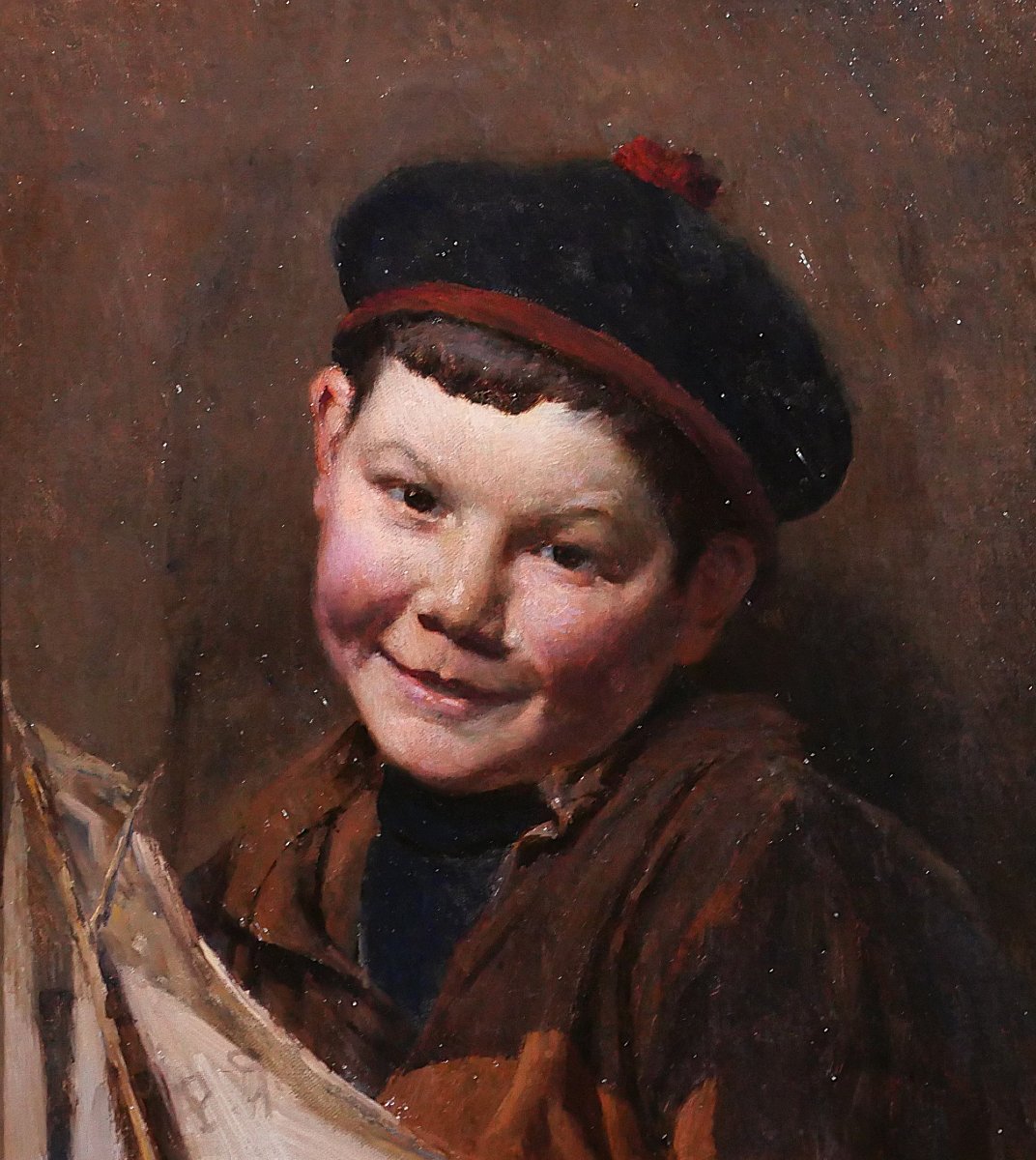 Aloïs BOUDRY 1851-1938 Portrait d'enfant au bateau, tableau, vers 1900 maquette impressionnisme-photo-3