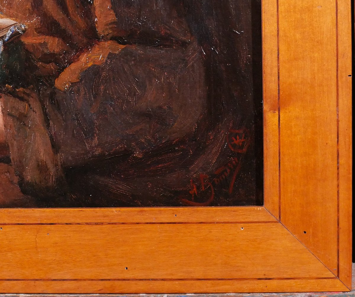 Aloïs BOUDRY 1851-1938 Portrait d'enfant au bateau, tableau, vers 1900 maquette impressionnisme-photo-3