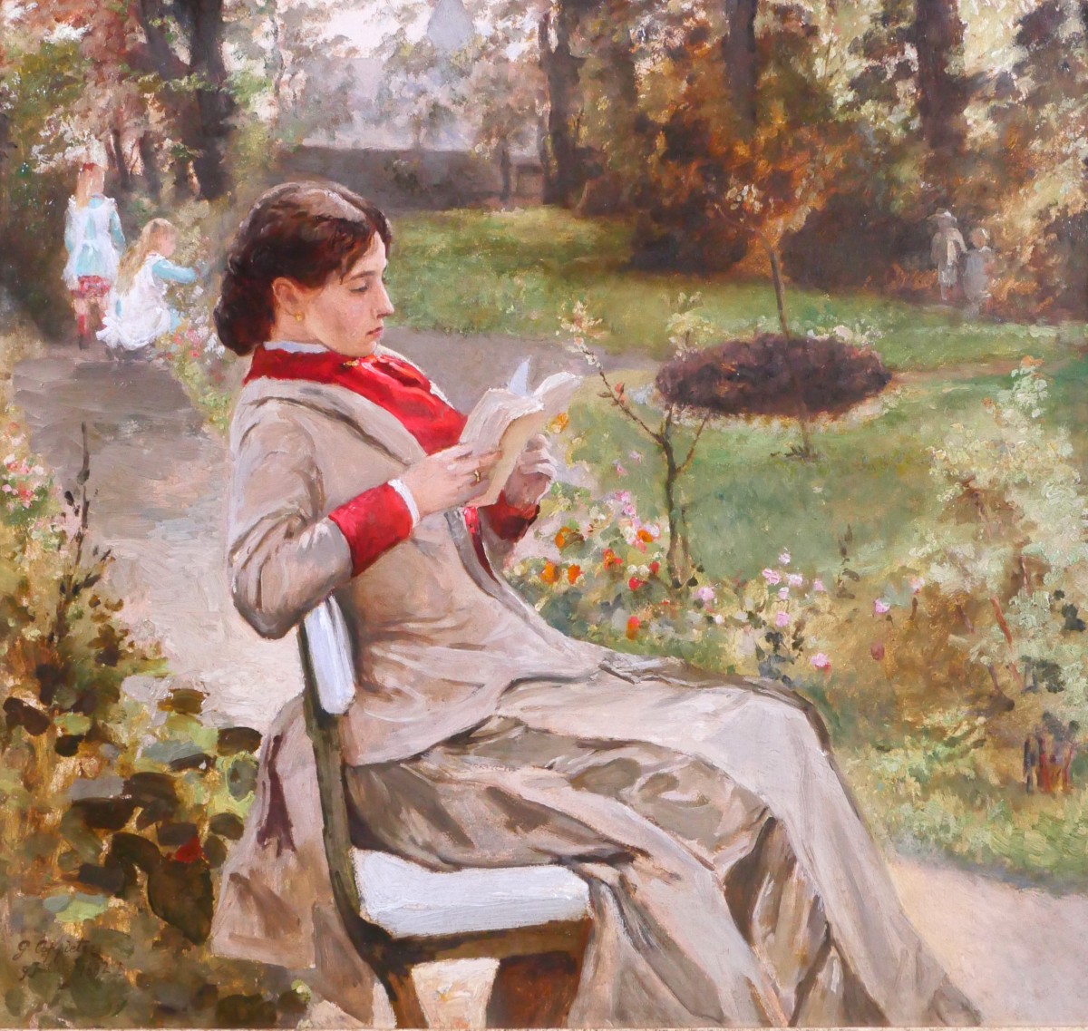 Gustave Coppieters 1840-1885 Reading In The Garden, Painting, 1882, Impressionism, Belgium
