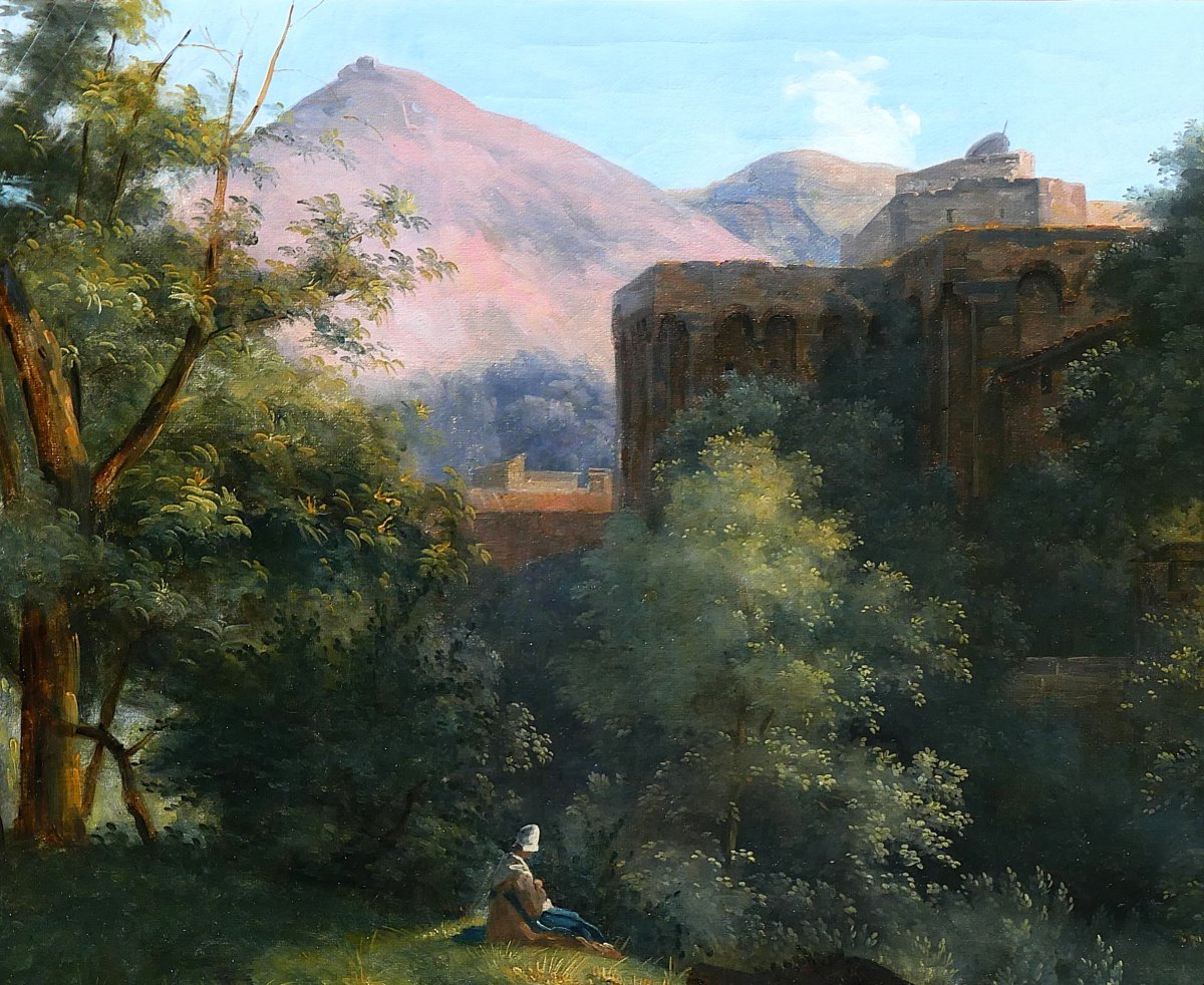 François-louis Dejuinne 1784-1844 Puy-de-dôme, Landscape, Saint-léger Church In Royat, Painting-photo-1