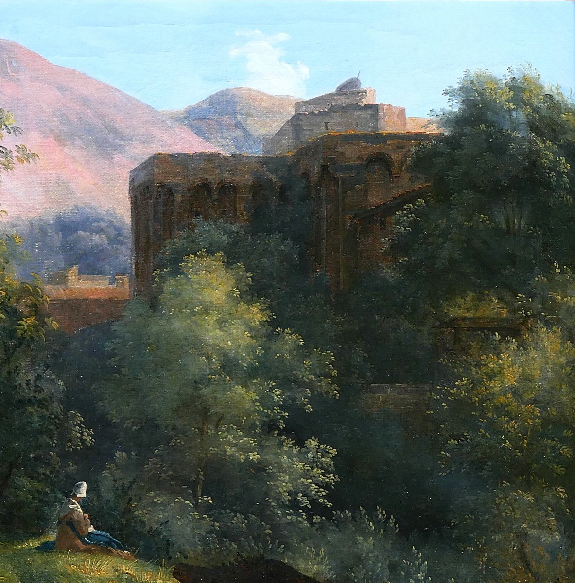 François-louis Dejuinne 1784-1844 Puy-de-dôme, Landscape, Saint-léger Church In Royat, Painting-photo-2