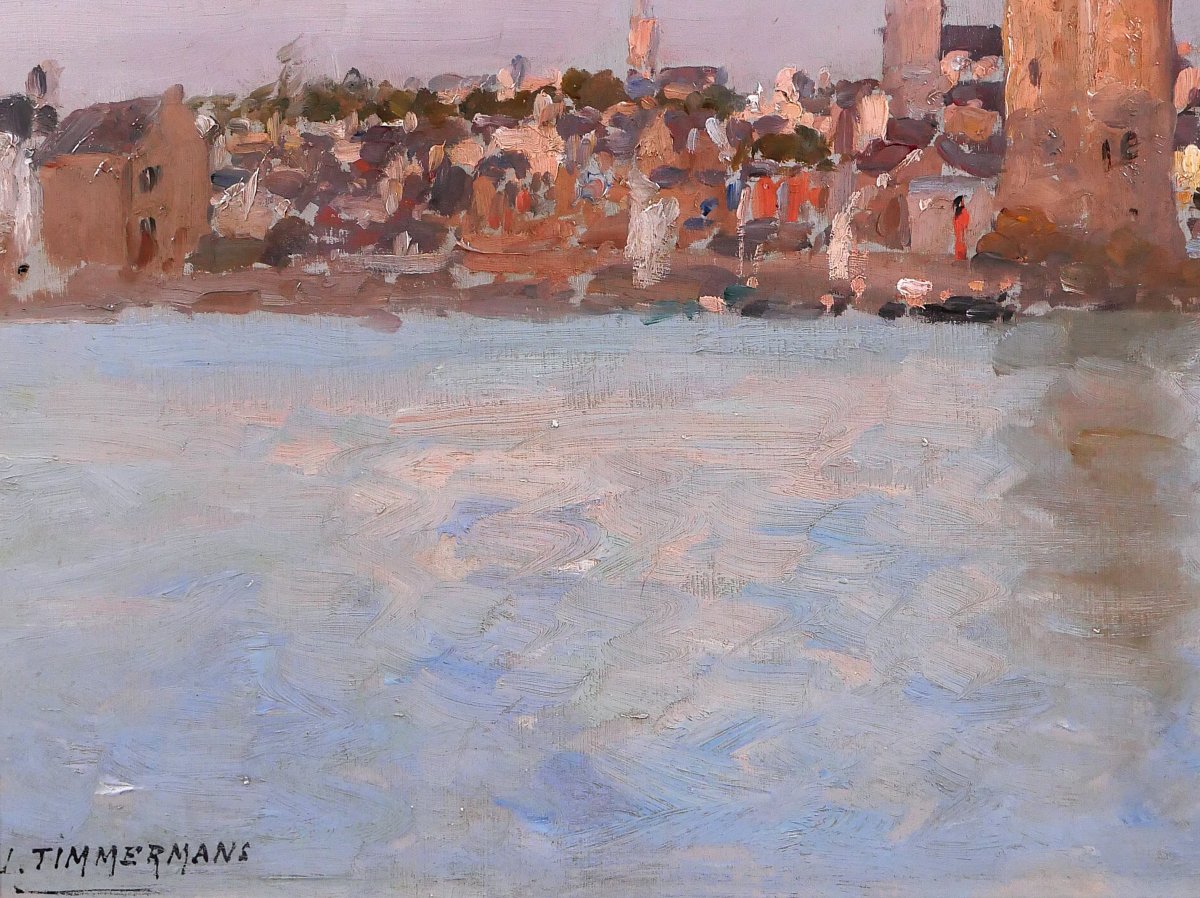 Louis Timmermans 1846-1910 Saint-malo, Brittany, The Solidor Tower, Painting C. 1900 Seascape -photo-4