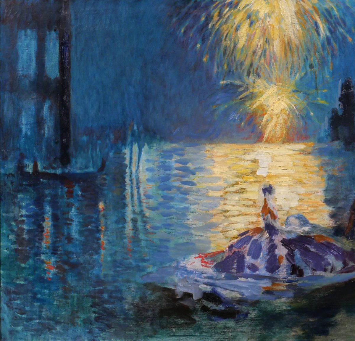 Henri Le Riche 1868-1944 Venice, Night Festival, Painting, 1928 Italy Art Deco Fireworks-photo-3
