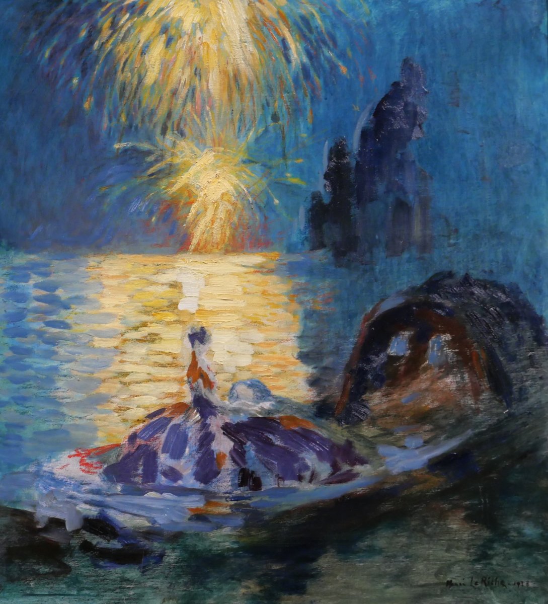 Henri Le Riche 1868-1944 Venice, Night Festival, Painting, 1928 Italy Art Deco Fireworks-photo-4