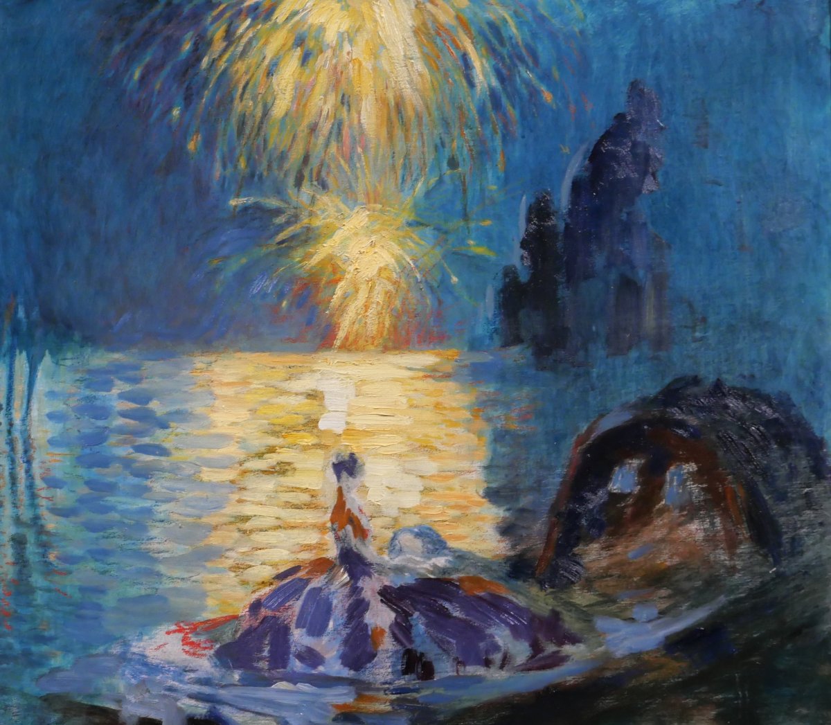 Henri Le Riche 1868-1944 Venice, Night Festival, Painting, 1928 Italy Art Deco Fireworks-photo-2