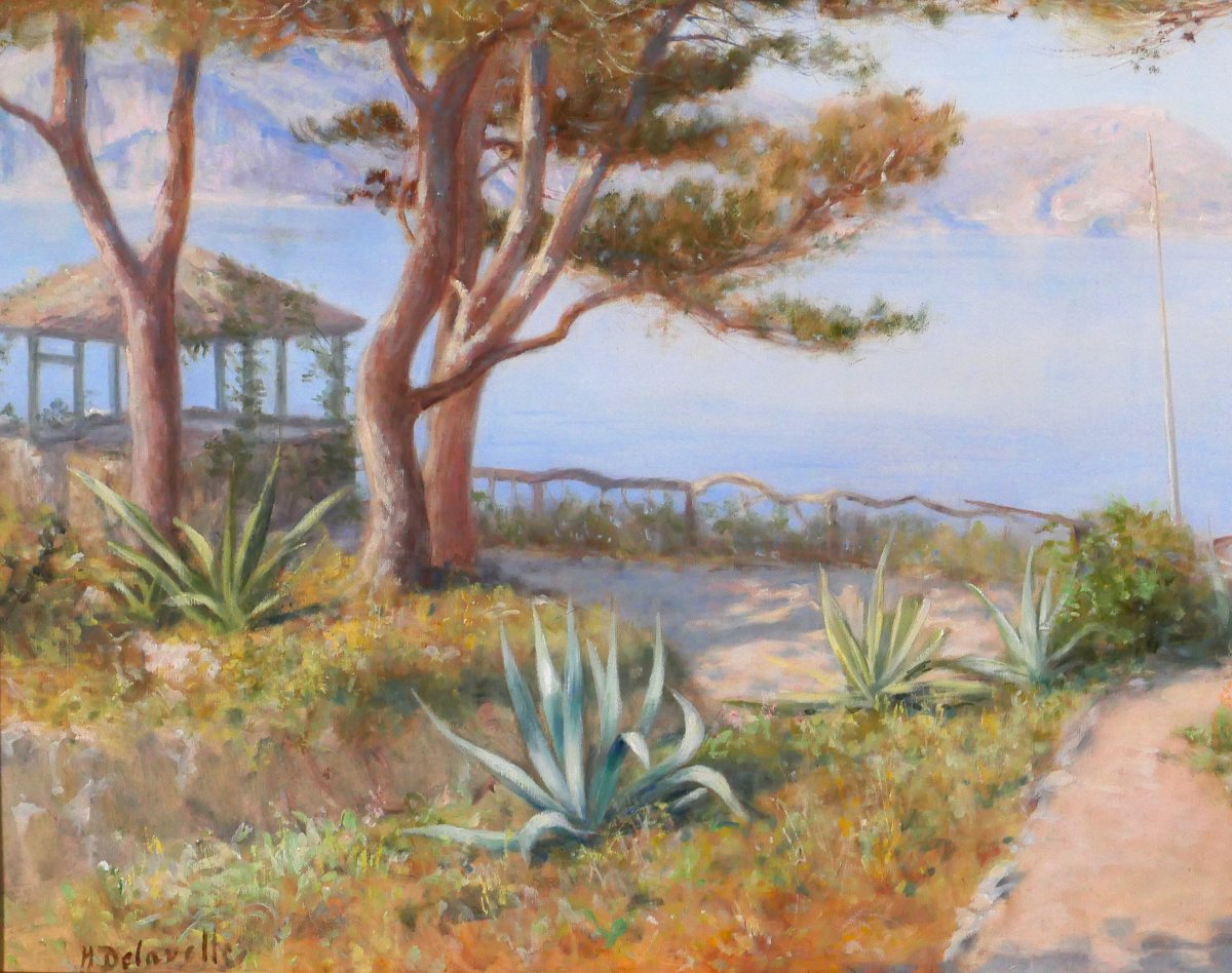 Henri-V. Delavelle 1868-1919 Saint-Jean-Cap-Ferrat, le jardin, tableau vers 1900 Eze Beaulieu-photo-4