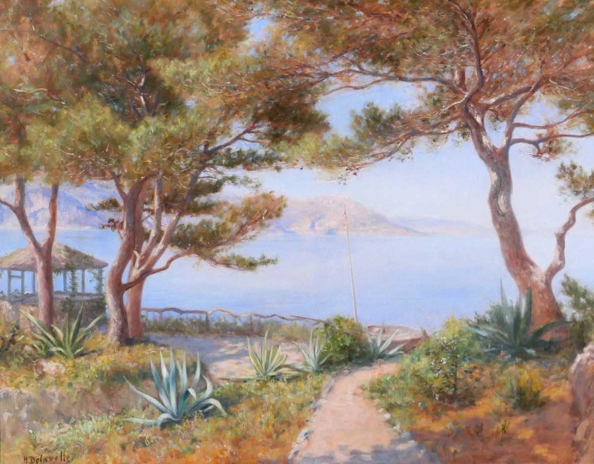 Henri-V. Delavelle 1868-1919 Saint-Jean-Cap-Ferrat, le jardin, tableau vers 1900 Eze Beaulieu