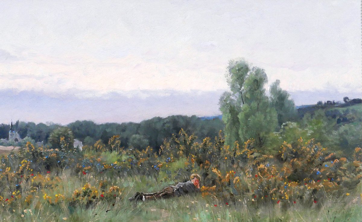 Henri Saintin 1846-1899 Val-Saint-Germain, Essone , paysage aux fleurs, tableau impressionnisme-photo-2