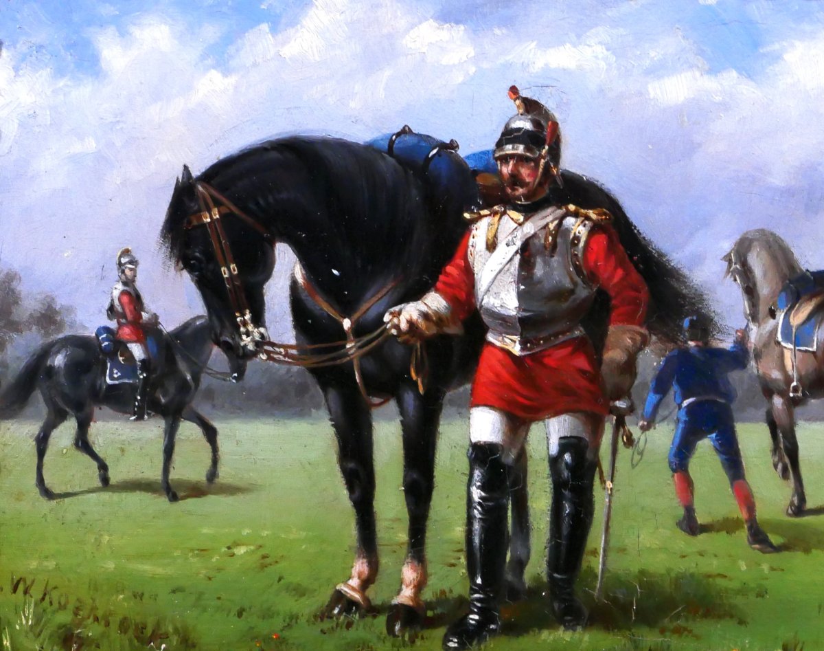 Hermanus Willem Koekkoek 1867-1929 Cuirrassier Prussien de la garde impériale, tableau cheval-photo-3