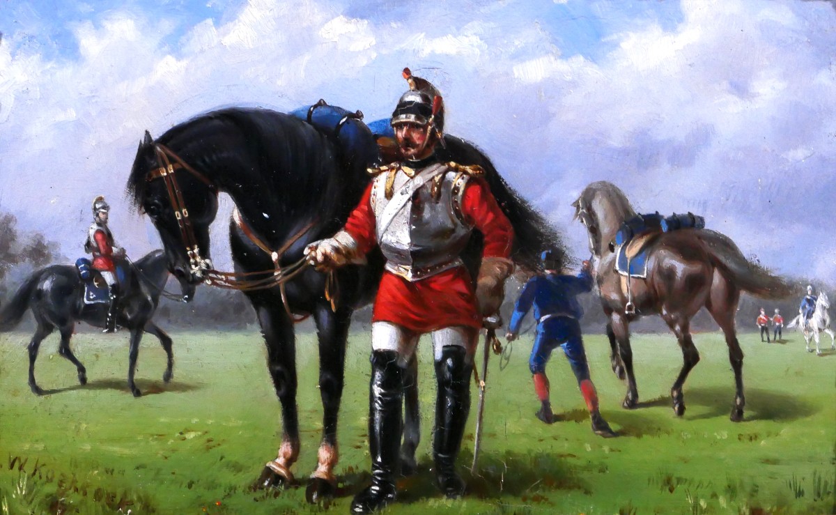 Hermanus Willem Koekkoek 1867-1929 Cuirrassier Prussien de la garde impériale, tableau cheval