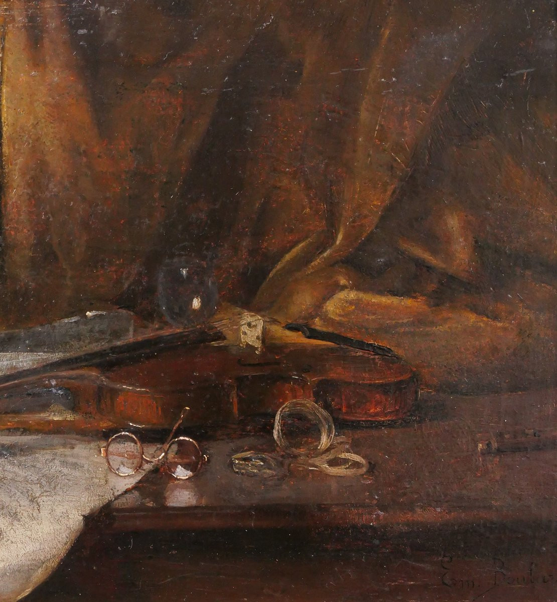 Emile BOULARD 1863 -1943 Nature morte au violon, tableau vers 1900 musique -photo-4