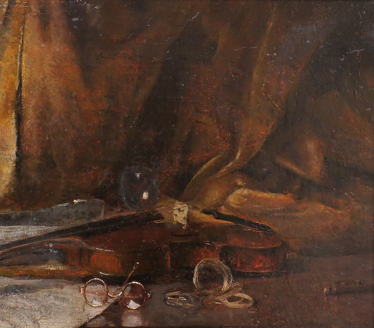 Emile BOULARD 1863 -1943 Nature morte au violon, tableau vers 1900 musique -photo-2