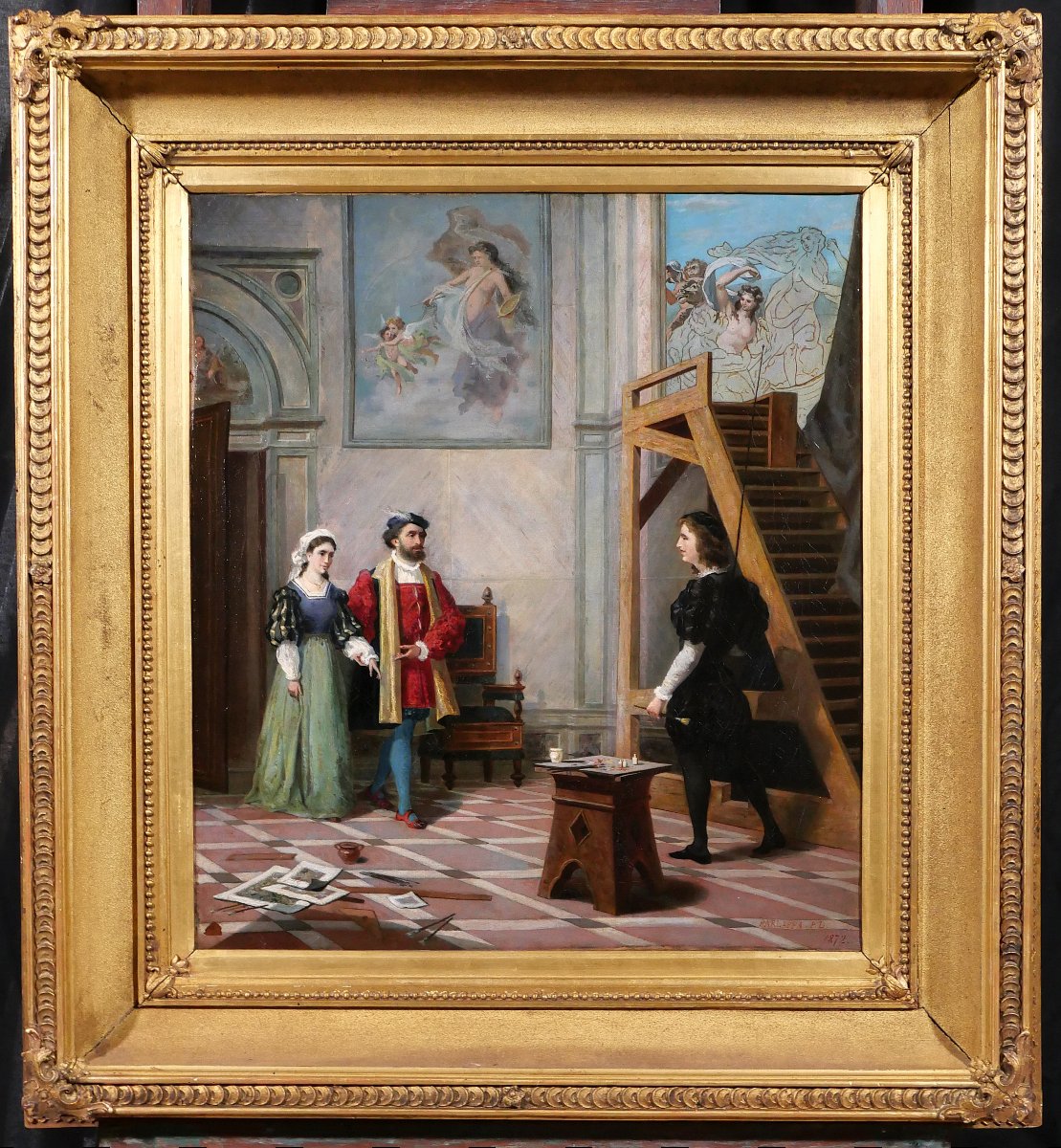 Pio Ludovico Barlaffa, The Painter Raphael And The Fornarina In His Studio, Painting, 1872-photo-2