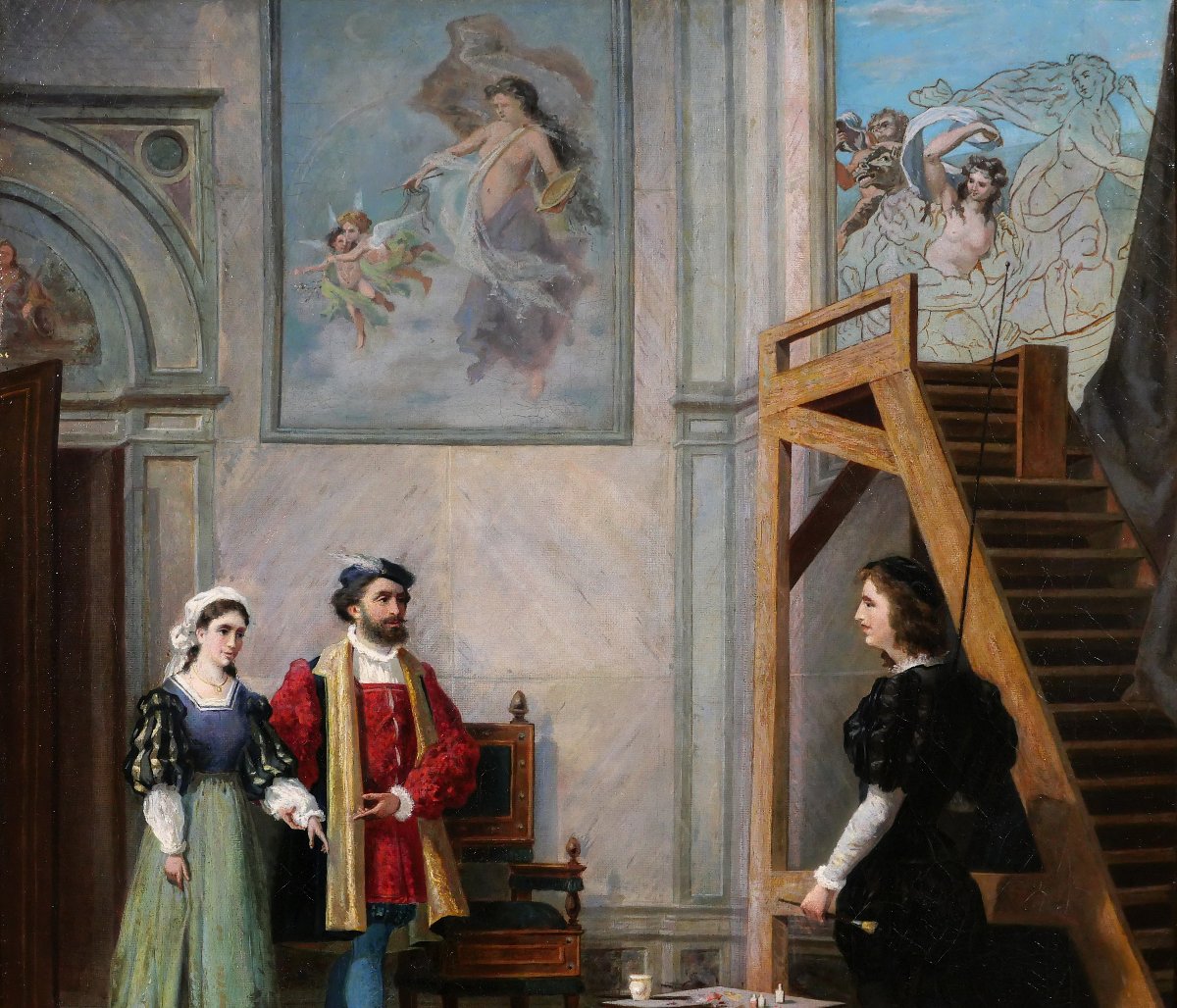 Pio Ludovico Barlaffa, The Painter Raphael And The Fornarina In His Studio, Painting, 1872-photo-3