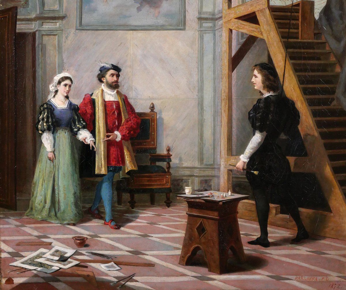 Pio Ludovico Barlaffa, The Painter Raphael And The Fornarina In His Studio, Painting, 1872-photo-4