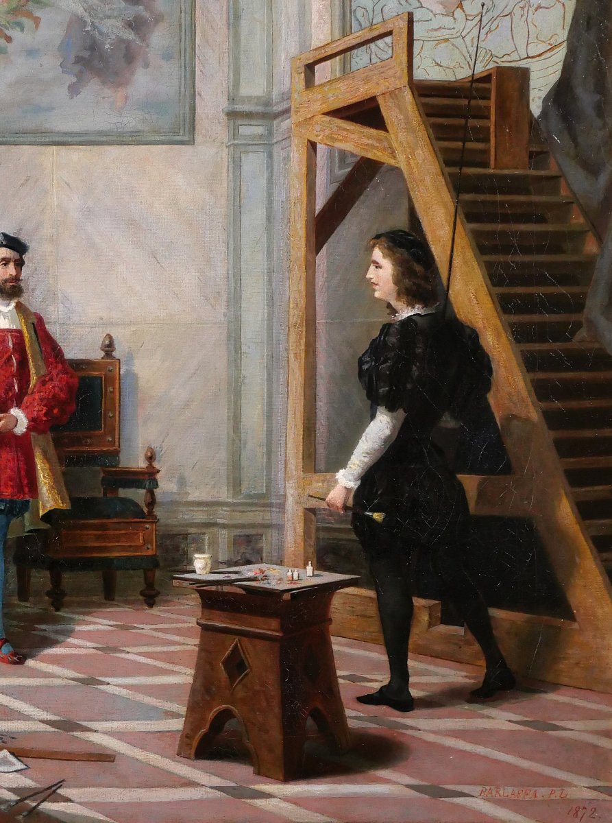 Pio Ludovico Barlaffa, The Painter Raphael And The Fornarina In His Studio, Painting, 1872-photo-3