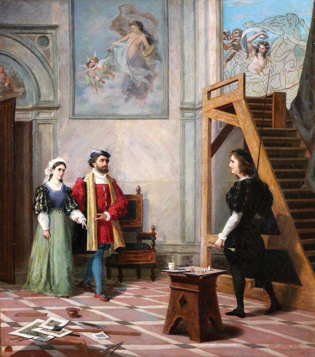 Pio Ludovico Barlaffa, The Painter Raphael And The Fornarina In His Studio, Painting, 1872