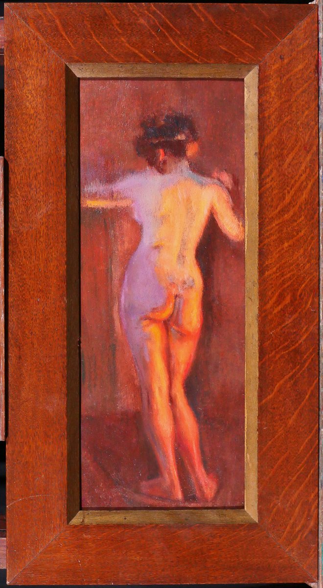 Emile Tremblay 1855-1935 Nude Woman, Mauve And Orange Effect, Painting Circa 1900 Impressionism-photo-2