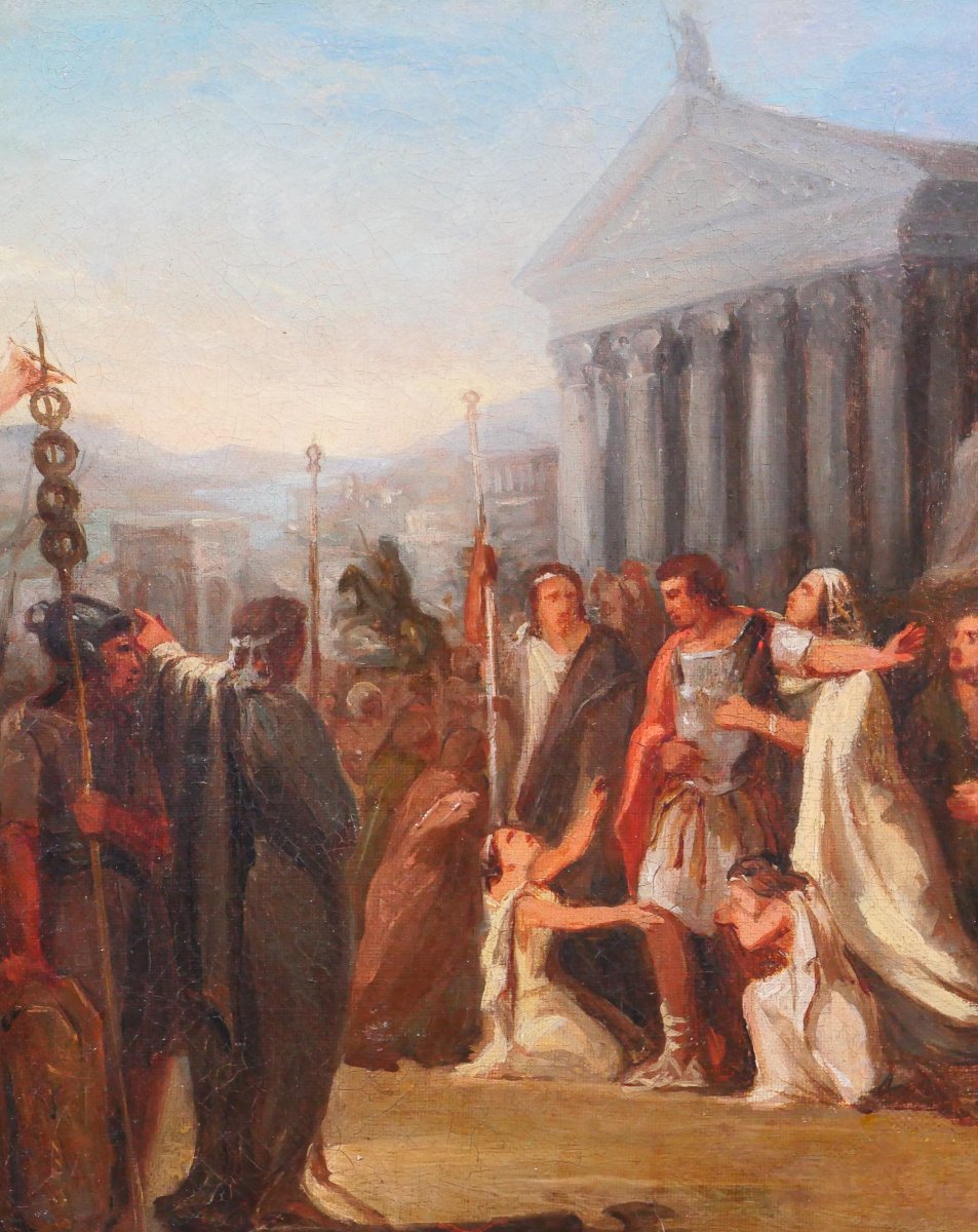 Ecole Française vers 1785-90 Coriolan part en exil, tableau néoclassique David Guérin Girodet-photo-3