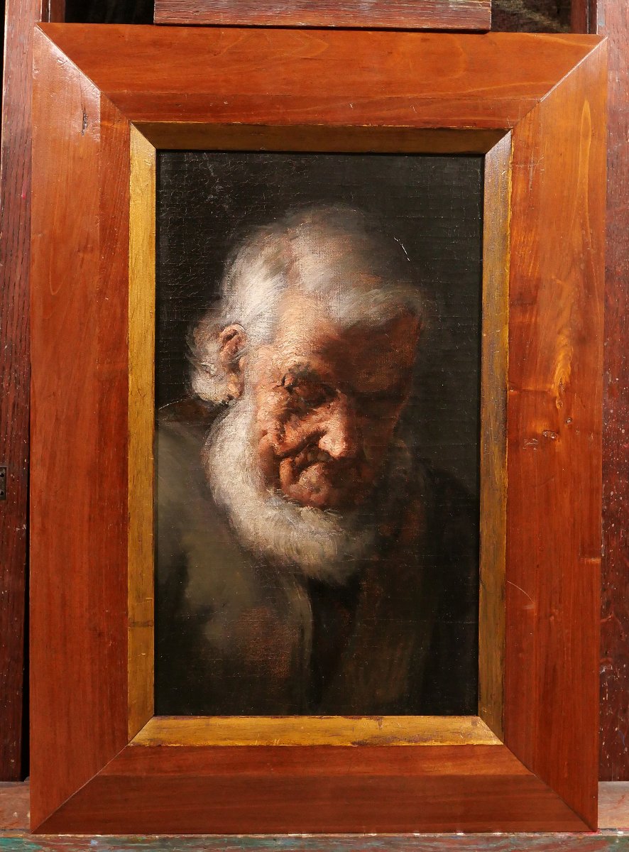 Théodule Ribot 1823-1891 Portrait d'homme barbu, tableau vieillard réalisme Courbet barbe-photo-2