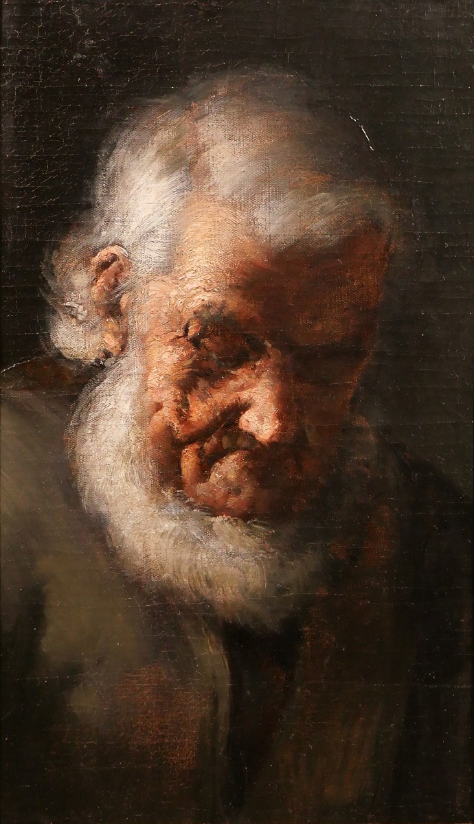 Théodule Ribot 1823-1891 Portrait d'homme barbu, tableau vieillard réalisme Courbet barbe