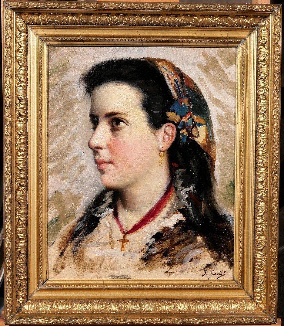 Jules Gardot 1828-1891 Portrait Of A Young Italian Woman, Painting, Italy, Circa 1870-photo-2