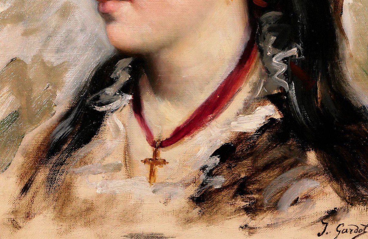 Jules Gardot 1828-1891 Portrait Of A Young Italian Woman, Painting, Italy, Circa 1870-photo-4