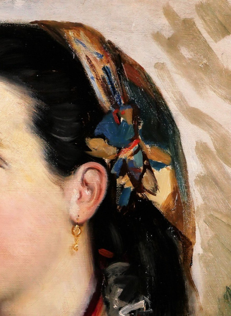 Jules Gardot 1828-1891 Portrait Of A Young Italian Woman, Painting, Italy, Circa 1870-photo-2