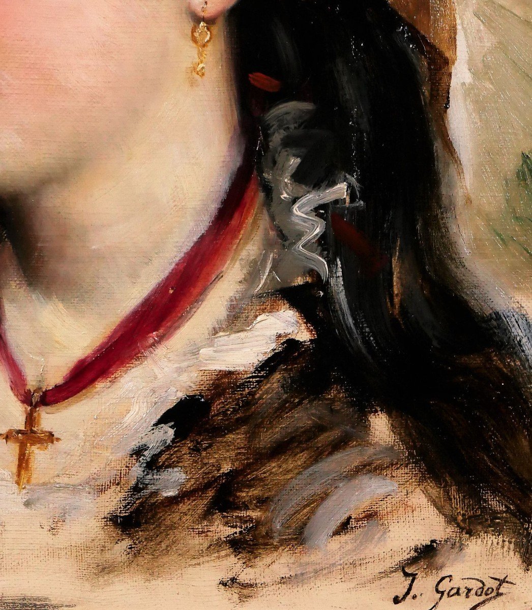 Jules Gardot 1828-1891 Portrait Of A Young Italian Woman, Painting, Italy, Circa 1870-photo-3