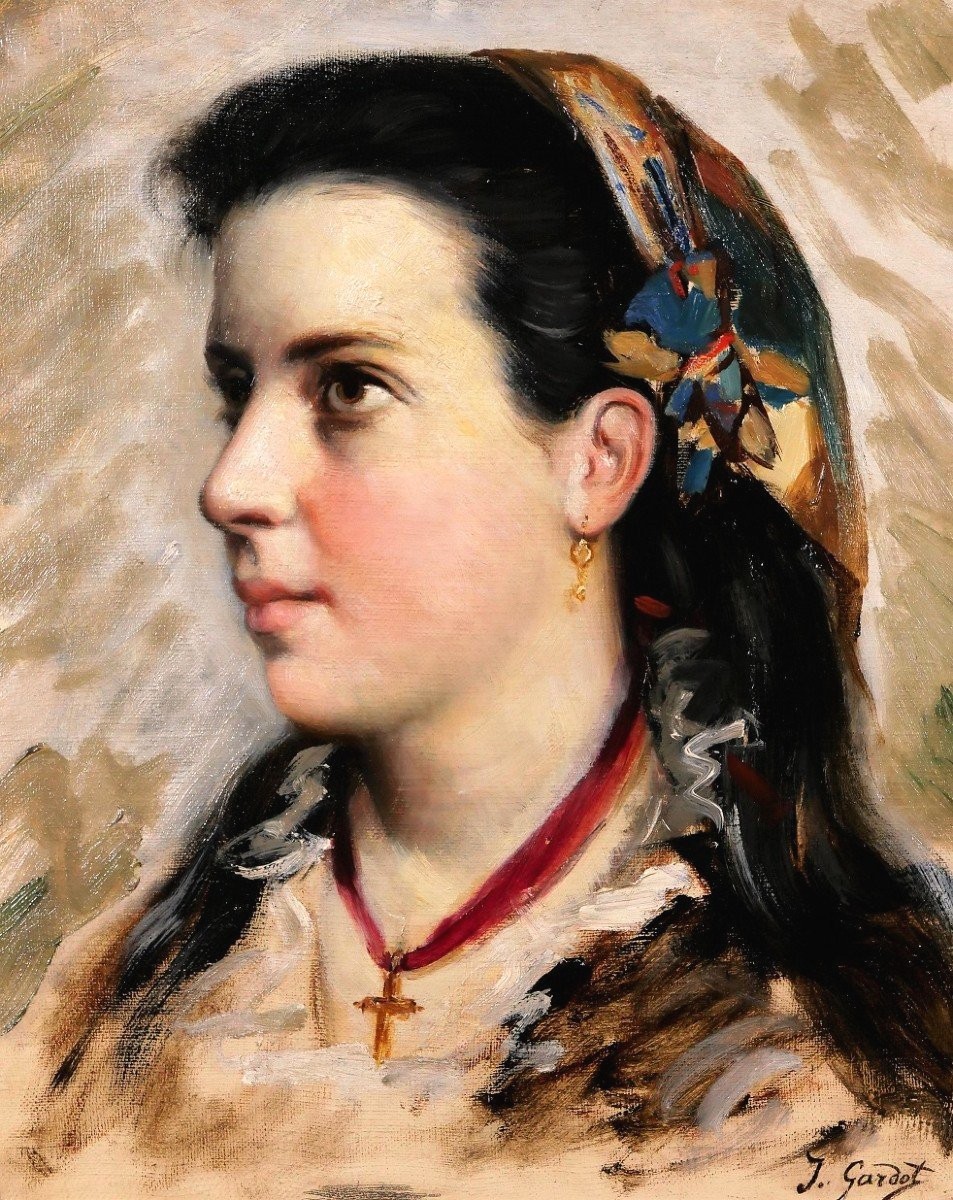 Jules Gardot 1828-1891 Portrait Of A Young Italian Woman, Painting, Italy, Circa 1870