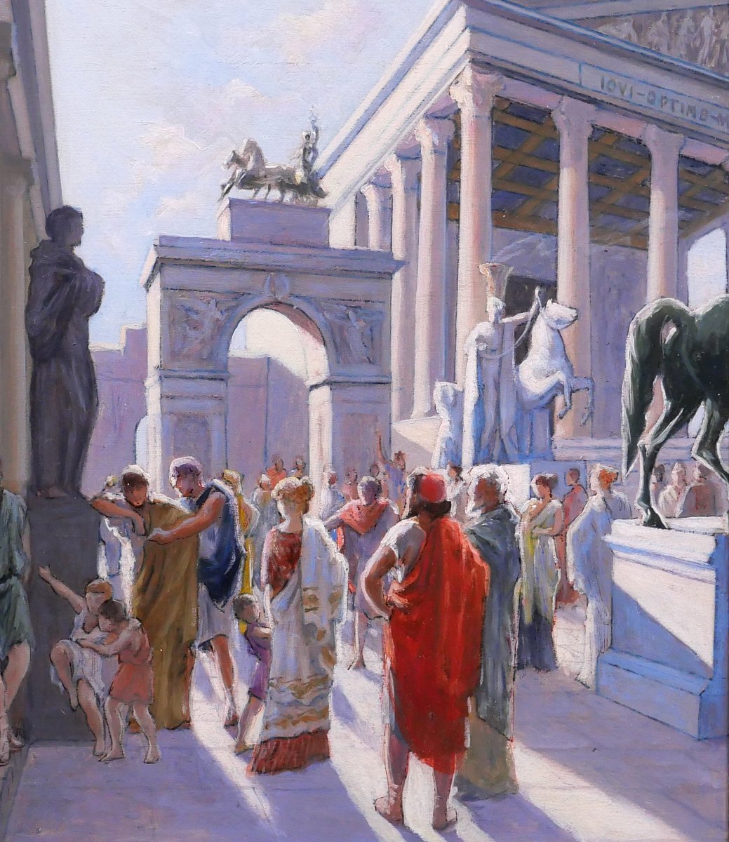 Henri-victor Delavelle 1868-1919 Roman Antiquity, Street Scene, Painting Italy Rome Landscape-photo-1