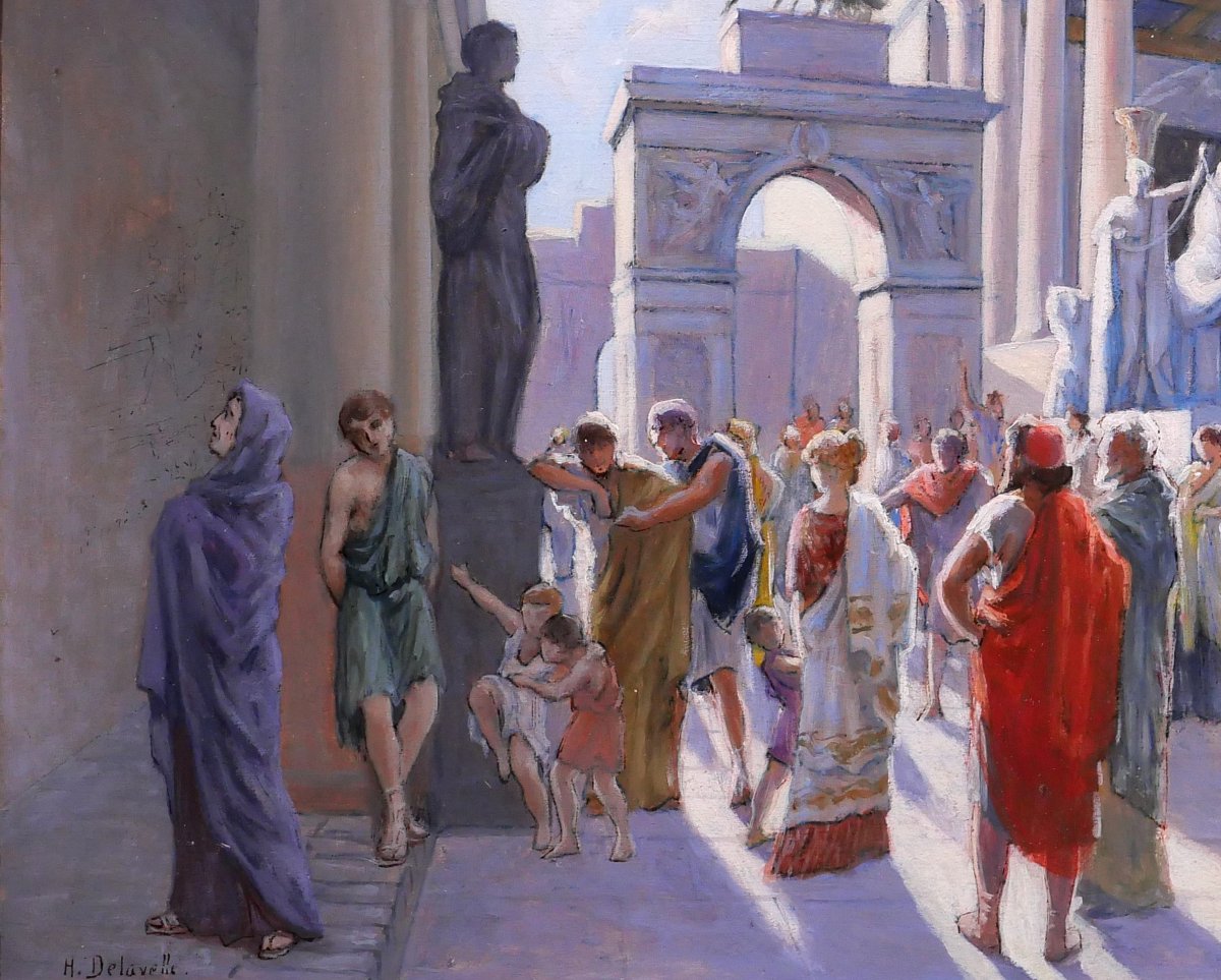 Henri-victor Delavelle 1868-1919 Roman Antiquity, Street Scene, Painting Italy Rome Landscape-photo-5
