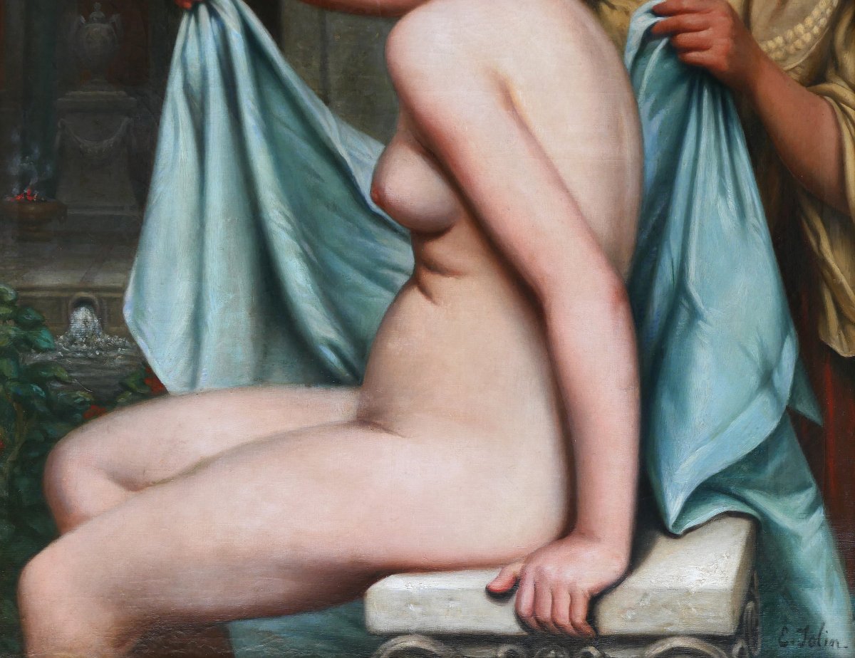 Edouard Jolin 1817-1892 Nude Woman Bathing, Roman Antiquity, Large Painting, Circa 1880-85-photo-1