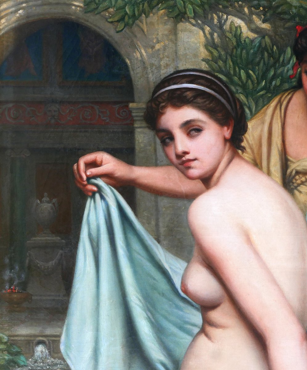 Edouard Jolin 1817-1892 Nude Woman Bathing, Roman Antiquity, Large Painting, Circa 1880-85-photo-2
